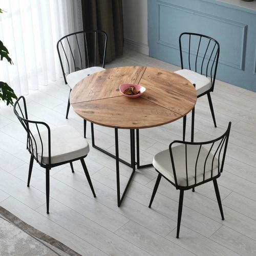 Table Salle à Manger Pliante Effet Pin Ø100 Cm Jena