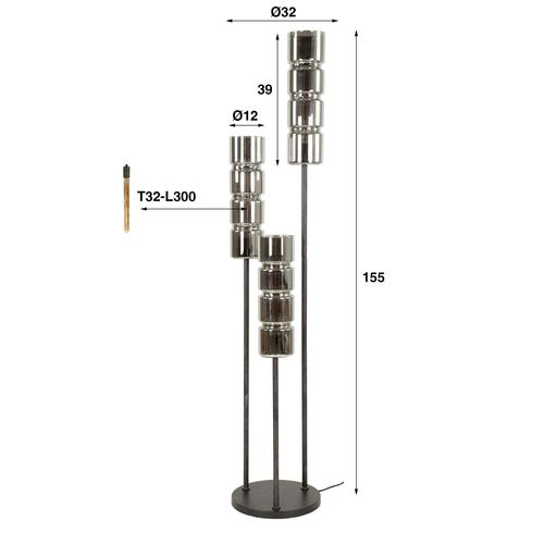 Lampadaire Design En Verre Chromé, 3 Abat-jour Cylindriques Ralf