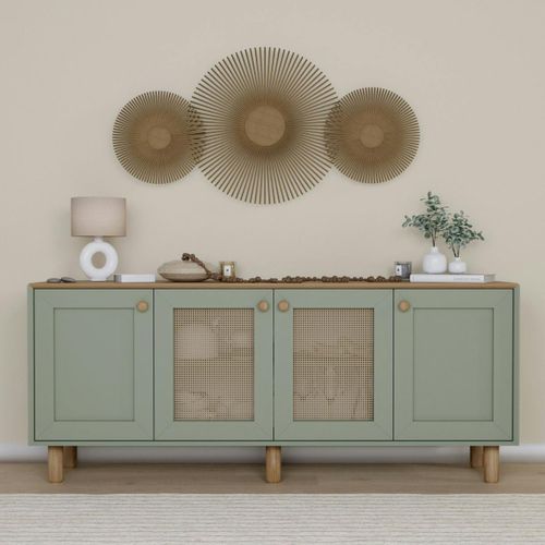 Buffet Salle à Manger Vert Sauge, Cannage Et Effet Bois Varen