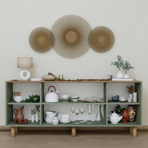 Buffet Salle à Manger Vert Sauge, Cannage Et Effet Bois Varen