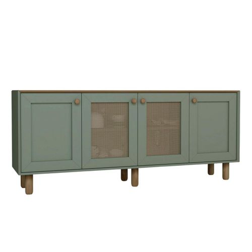Buffet Salle à Manger Vert Sauge, Cannage Et Effet Bois Varen