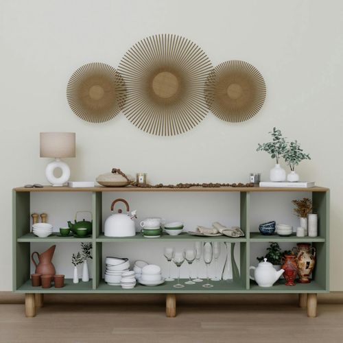 Buffet Salle à Manger Vert Sauge, Plateau Effet Bois Varen