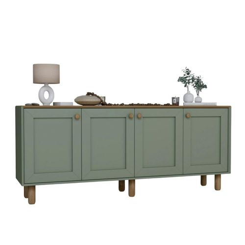 Buffet Salle à Manger Vert Sauge, Plateau Effet Bois Varen
