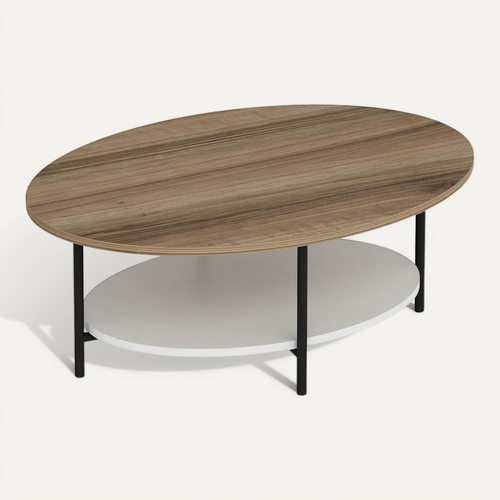 Table Basse Ovale Double Plateau Effet Bois Et Blanc Jena