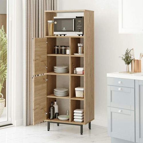 Colonne Rangement Cuisine Niche Micro-ondes Décor Bois Jena