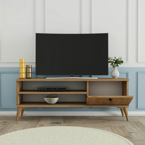 Meuble TV Scandinave Décor Bois Clair 1 Porte 120 Cm Umea