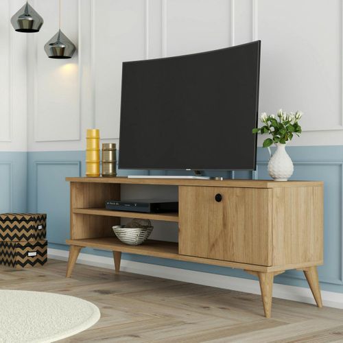 Meuble TV Scandinave Décor Bois Clair 1 Porte 120 Cm Umea