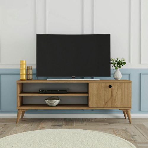 Meuble TV Scandinave Décor Bois Clair 1 Porte 120 Cm Umea