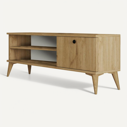 Meuble TV Scandinave Décor Bois Clair 1 Porte 120 Cm Umea