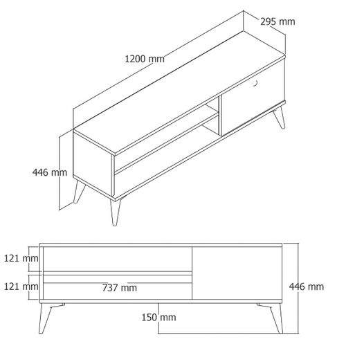Meuble TV Scandinave Décor Bois Clair 1 Porte 120 Cm Umea