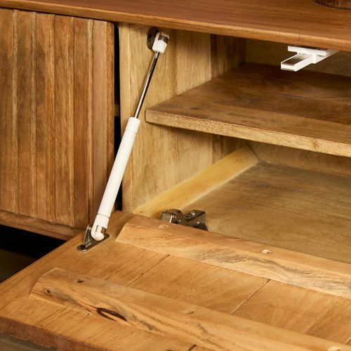 Meuble TV Suspendu Bois 4 Portes Rainurées 240 Cm Cortina