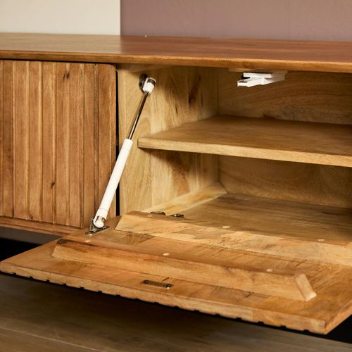 Meuble TV Suspendu Bois 4 Portes Rainurées 240 Cm Cortina