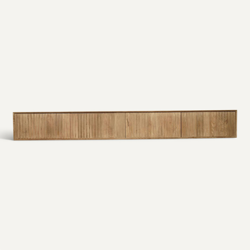 Meuble TV Suspendu Bois 4 Portes Rainurées 240 Cm Cortina