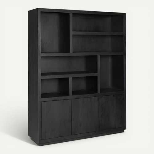 Grande Bibliothèque Bois Noir Style Minimaliste Montaro