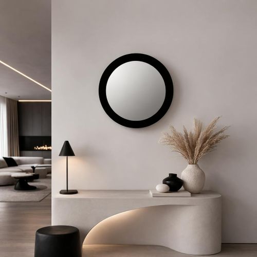 Miroir Rond Mural En Bois Noir Diamètre 40 Cm Aspen