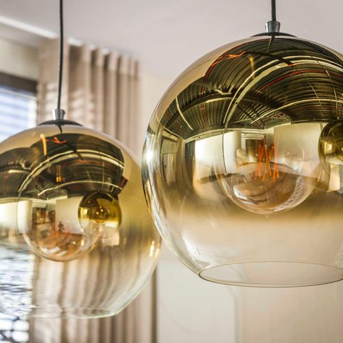 Suspension Îlot Cuisine 3 Globes Verre Finition Doré Ralf