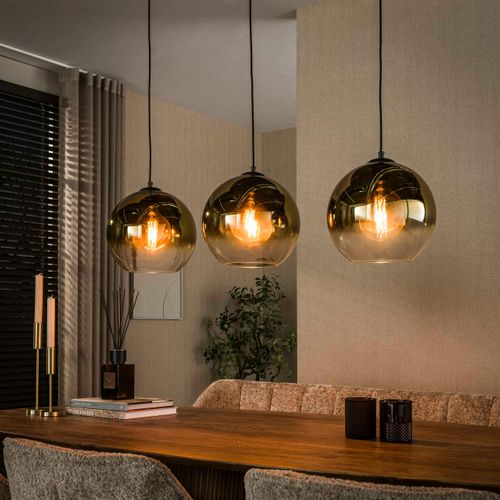 Suspension Îlot Cuisine 3 Globes Verre Finition Doré Ralf