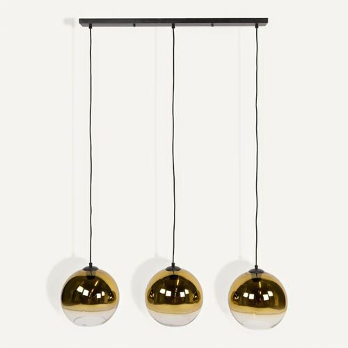 Suspension Îlot Cuisine 3 Globes Verre Finition Doré Ralf