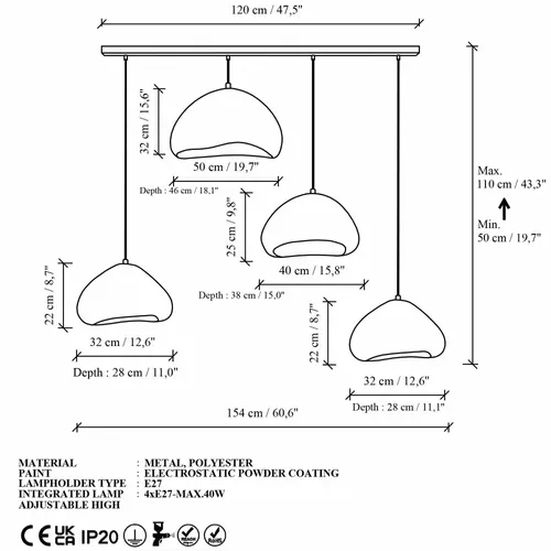 Suspension De Table Beige Organique 4 Lampes 154 Cm Noxis