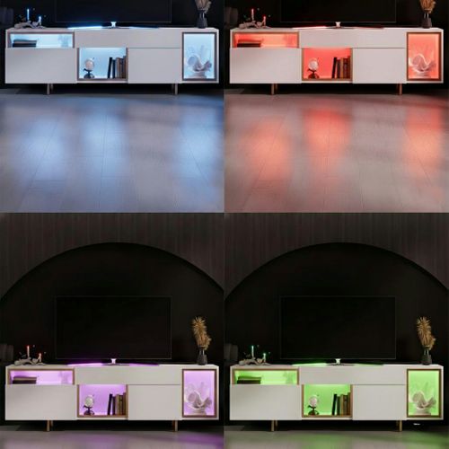 Buffet Blanc Et Doré 2 Portes 3 Niches LED Aura