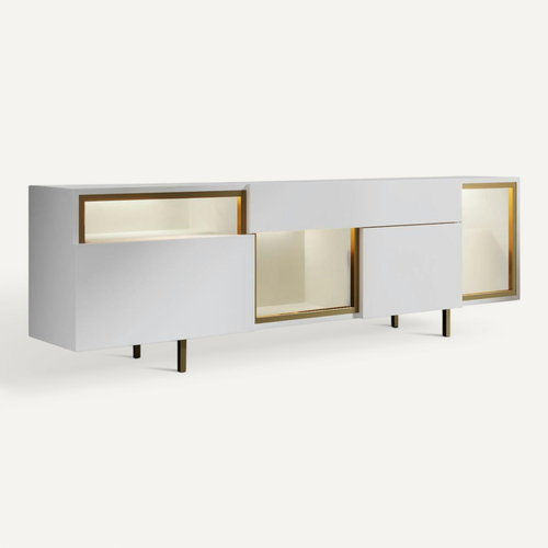 Buffet Blanc Et Doré 2 Portes 3 Niches LED Aura