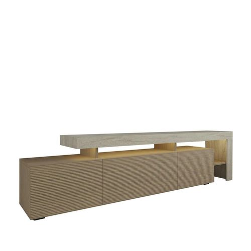 Meuble TV 3 Portes Décor Bois Travertin Cadre Ouvert Aura