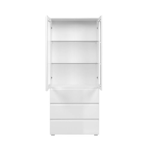 Vaisselier Vitrine Blanc Moderne 2 Portes 3 Tiroirs Alva