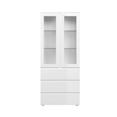 Vaisselier Vitrine Blanc Moderne 2 Portes 3 Tiroirs Alva