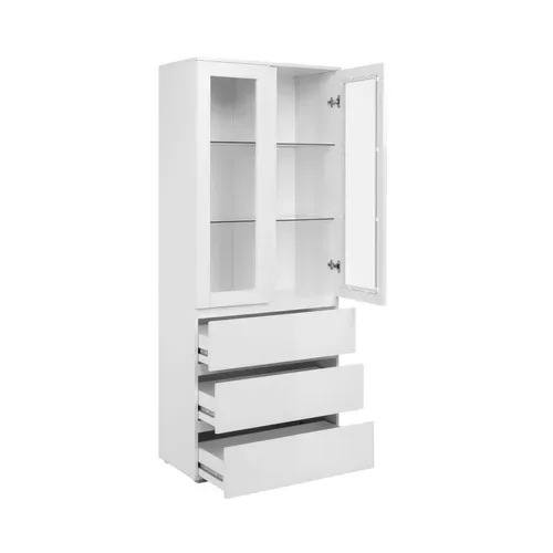 Vaisselier Vitrine Blanc Moderne 2 Portes 3 Tiroirs Alva