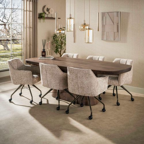Table à Manger Bois Foncé Pied Central 240 Cm Mysore