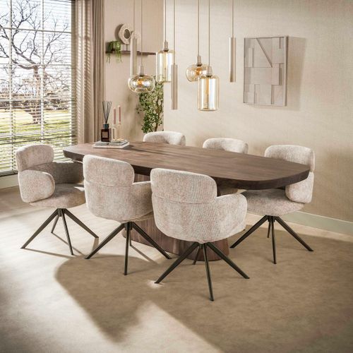 Table à Manger Bois Foncé Pied Central 240 Cm Mysore