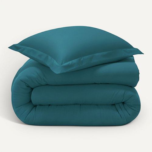 Housse De Couette 240x220 Bleu Canard En Coton
