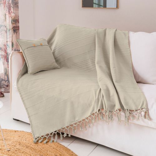 Jeté De Canapé 270x250 Blanc Ivoire En Coton