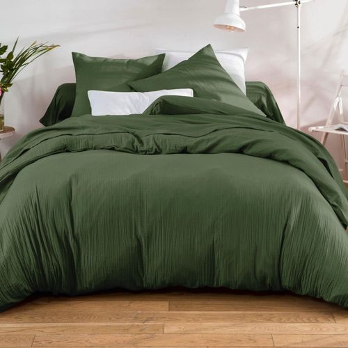 Housse De Couette 200x200 Vert Kaki En Coton