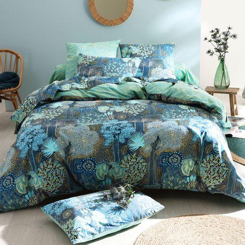 Housse De Couette 260x240 Bleu Vert En Coton