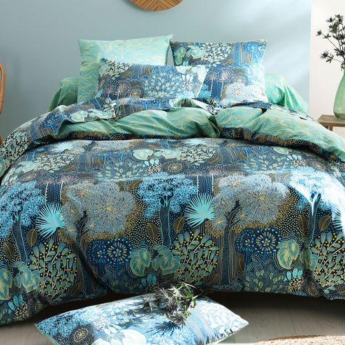 Housse De Couette 260x240 Bleu Vert En Coton