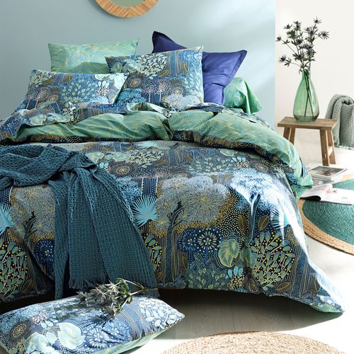Housse De Couette 260x240 Bleu Vert En Coton