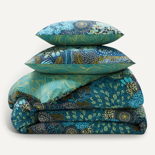 Housse De Couette 260x240 Bleu Vert En Coton