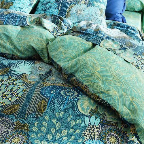 Housse De Couette 260x240 Bleu Vert En Coton