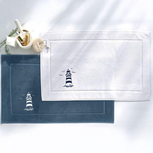 Tapis De Bain 45x75 Bleu Marine En Coton 950 G/m²