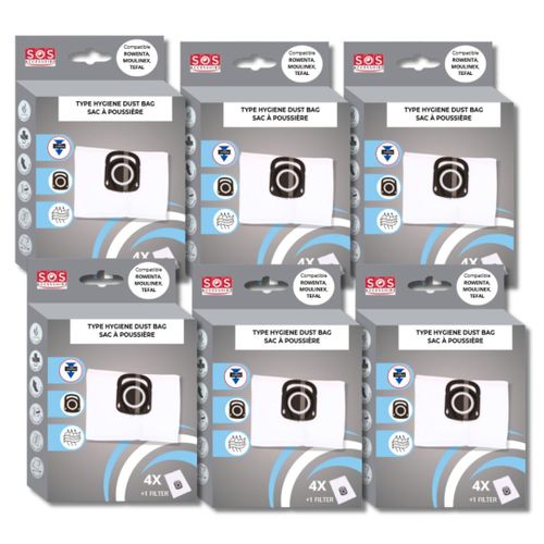 Lot De 6 Boîtes De 4 Sacs + 1 Filtre Hygiene+ Aspirateur Zr200520 Rowenta, Tefal, Moulinex