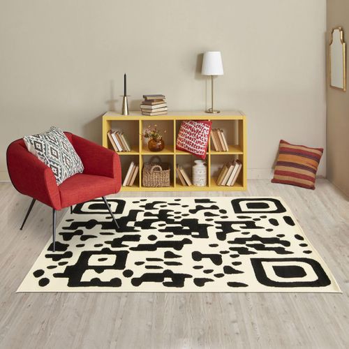 Tapis Chambre 80x150 Tissé Noir Rectangle Motif Géométrique Lyn1 Qr