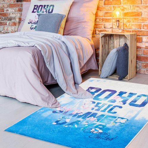 Tapis Enfant 80x120 Rectangle Tissé Bleu Boho