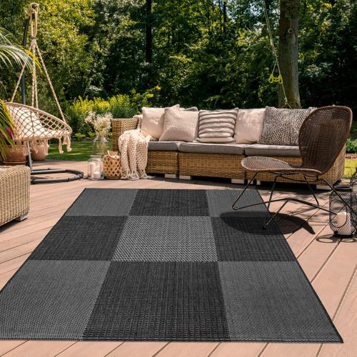 Tapis Extérieur 67x140 Tissé Kilim Anthracite Et Gris Externa