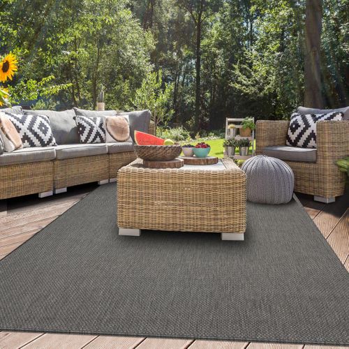 Tapis Extérieur 200x280 Tissé Kilim Anthracite Gegia