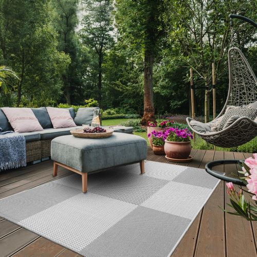 Tapis Extérieur 133x190 Tissé Kilim Gris Et Gris Clair Externa