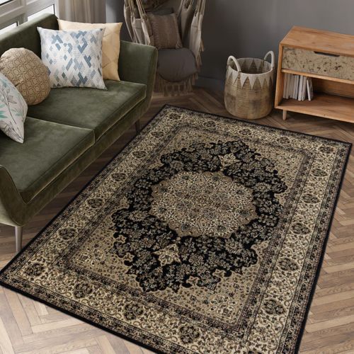 Tapis Orient 300x400 Rectangle Noir Et Beige Tissé Motif Classique Tibricam