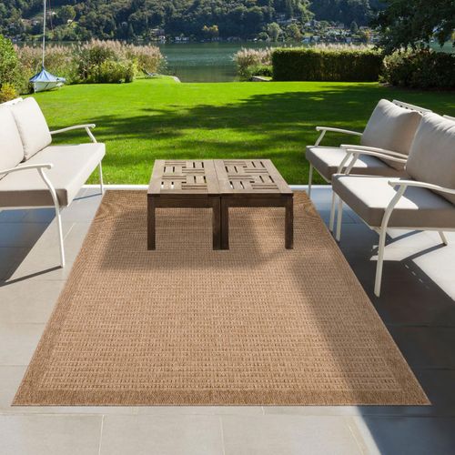 Tapis Rond D'extérieur D.80cm Tissé Kilim Beige Jute Art