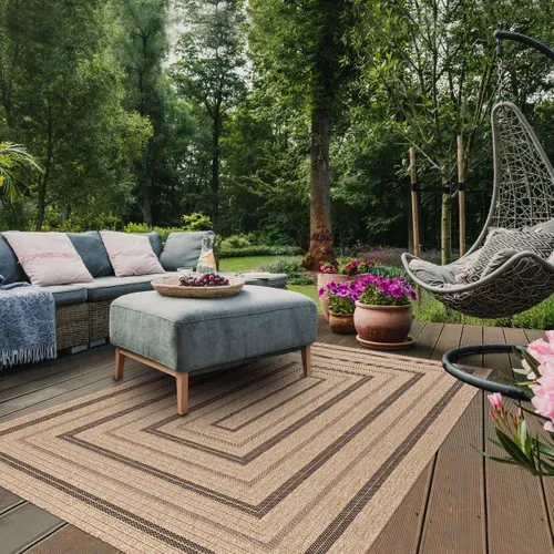 Tapis Extérieur 80x150 Tissé Kilim Beige Et Noir Jute Art 5