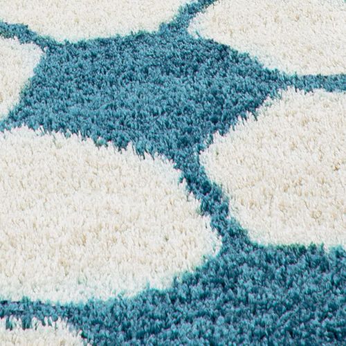 Tapis Enfant D.100cm Rond Tissé Turquoise Et Crème Shaggy Foot